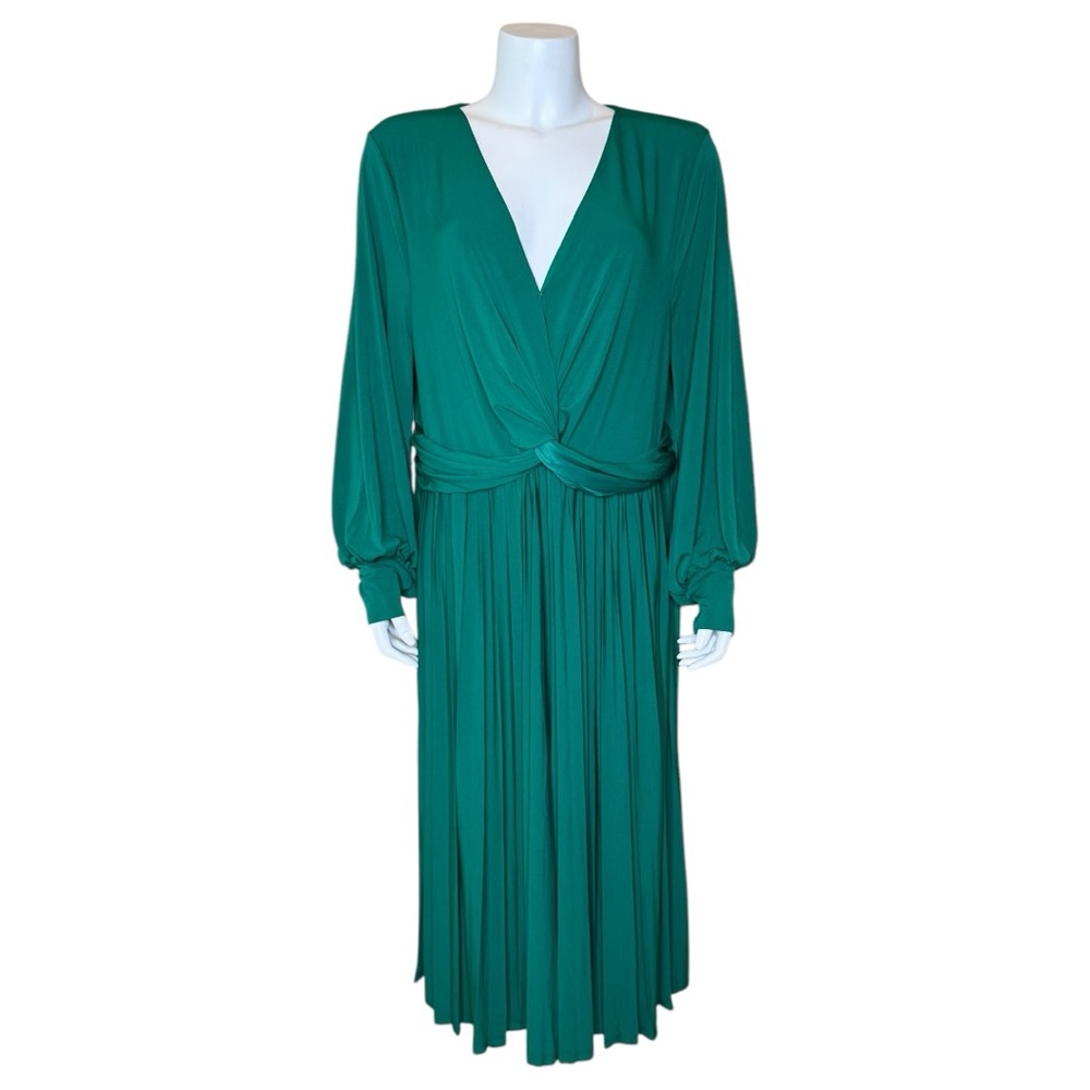 Eloquii Knot Front Pleated Midi Dress 22 Jersey Stretch Green NWT